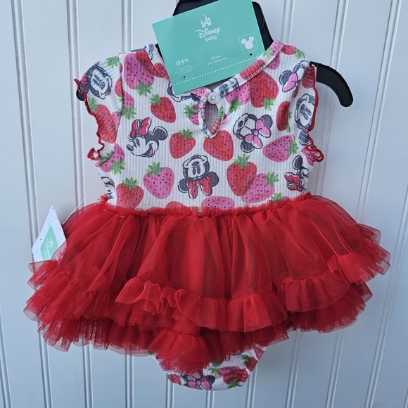 NEW Disney Baby Minnie Mouse Red Pink Strawberry Romper W/ headband 24 Months - Picture 3 of 3